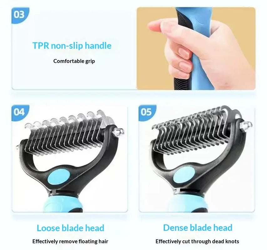 Pet Dematting Undercoat Rake for Long Haired Dogs Cats, Double Sided Deshedding Brush, Pain Free Tangle Remover to Reduce Shedding & Mats, Pet Grooming Tool N2