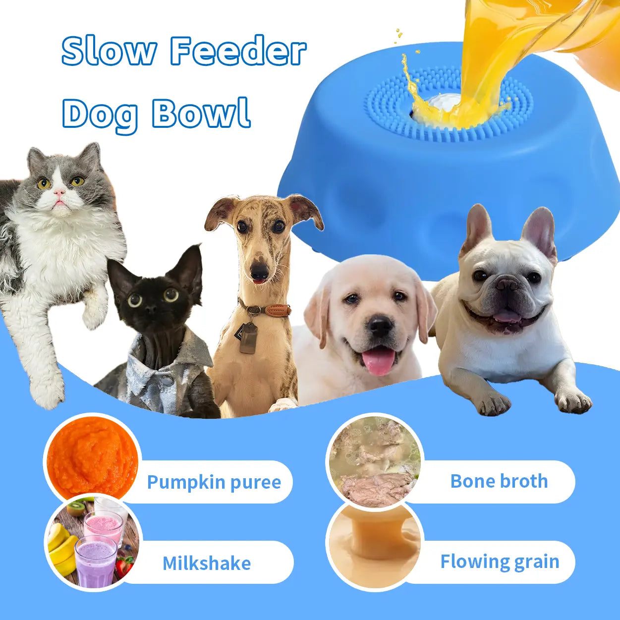 Dog Slow Feeder Bowl with Rolling Ball, No Mess Liquid Treat Lick Bowl, 2-In-1 Enrichment Feeder with Suction Cups