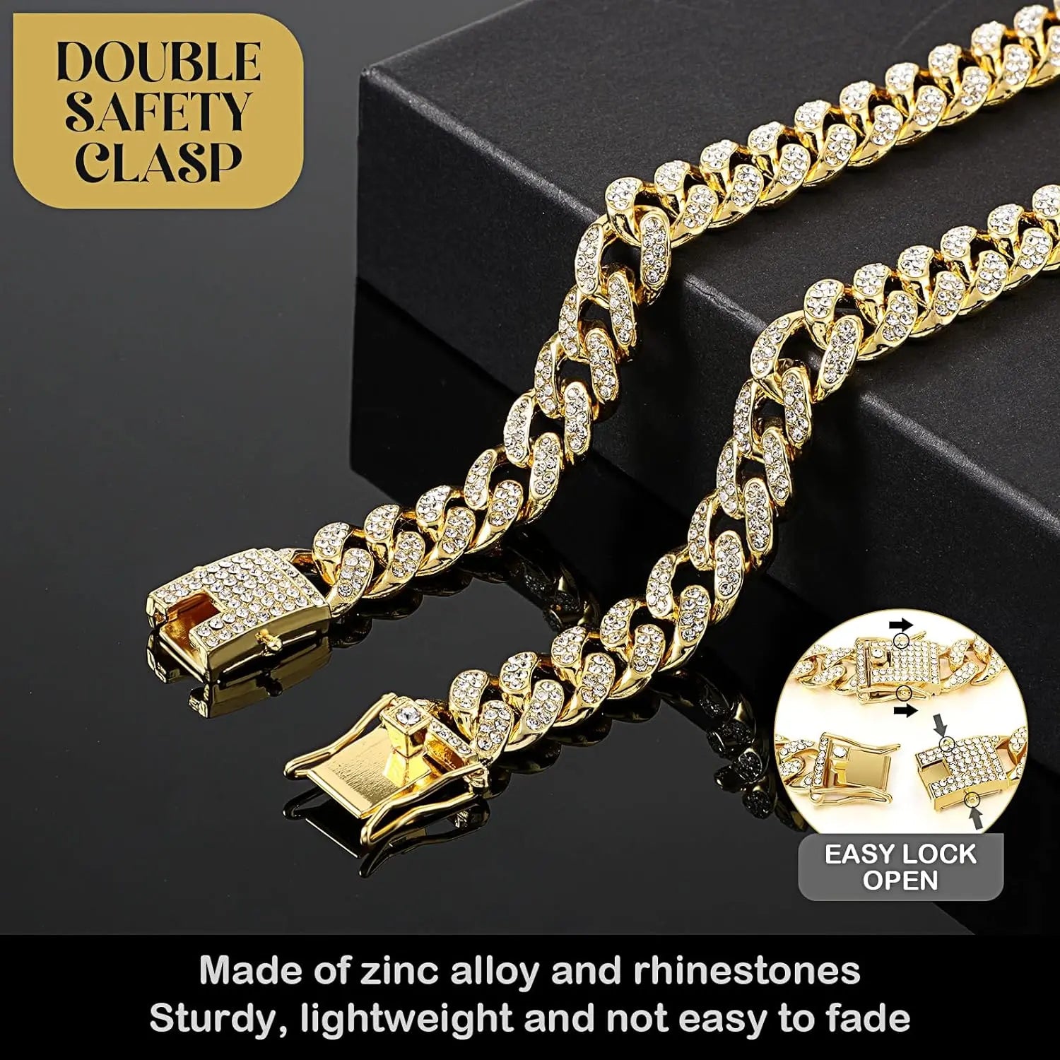 European and American Hip-Hop Pet Dog Collar, Diamond Collar, Metal Chain Necklace with Safety Clasp, Cuban-Style Pet Collar Accessory, Suitable for Small, Medium, and Large Dogs and Cats Dog Mom Must-Have! Luxury Iced Out Pet Necklace