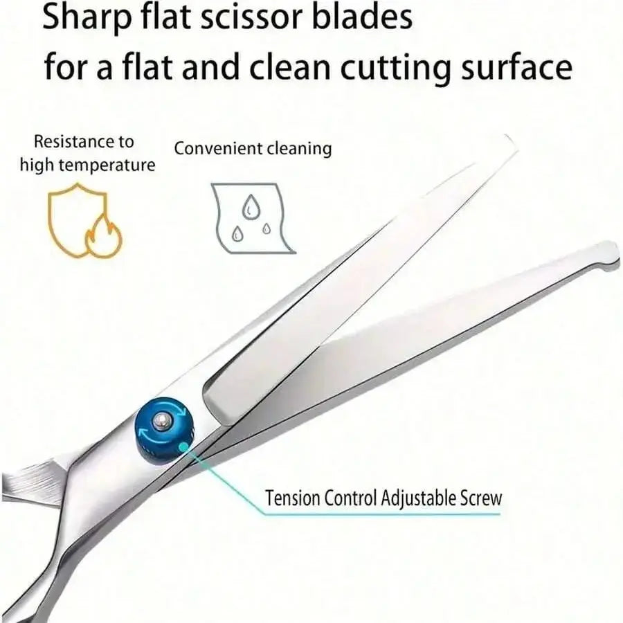 Professional Pet Grooming Scissors, Stainless Steel Dog and Cat Clippers, Curved Straight Upward Blades, Ambidextrous Design, Grooming Tools, Grooming Products
