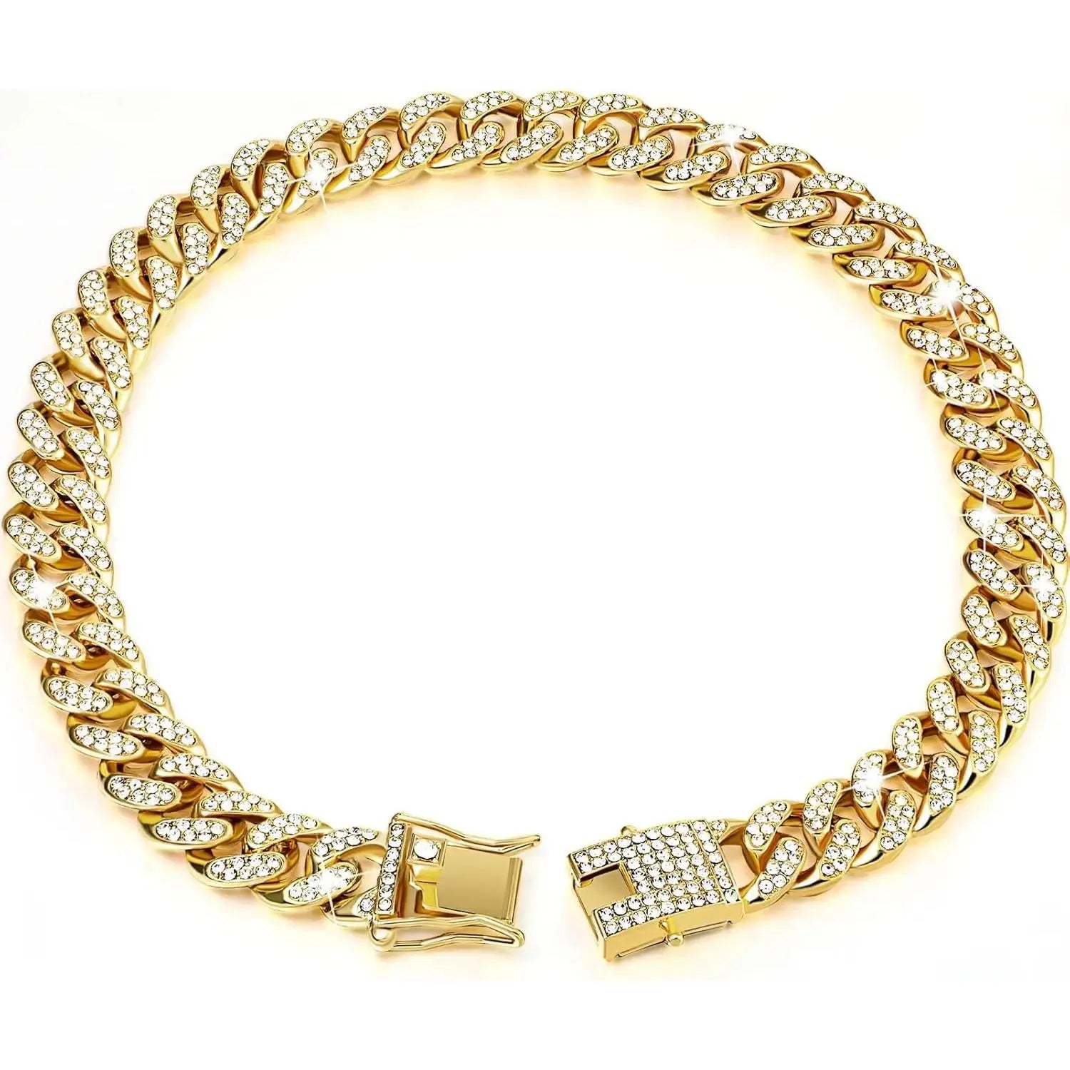 European and American Hip-Hop Pet Dog Collar, Diamond Collar, Metal Chain Necklace with Safety Clasp, Cuban-Style Pet Collar Accessory, Suitable for Small, Medium, and Large Dogs and Cats Dog Mom Must-Have! Luxury Iced Out Pet Necklace
