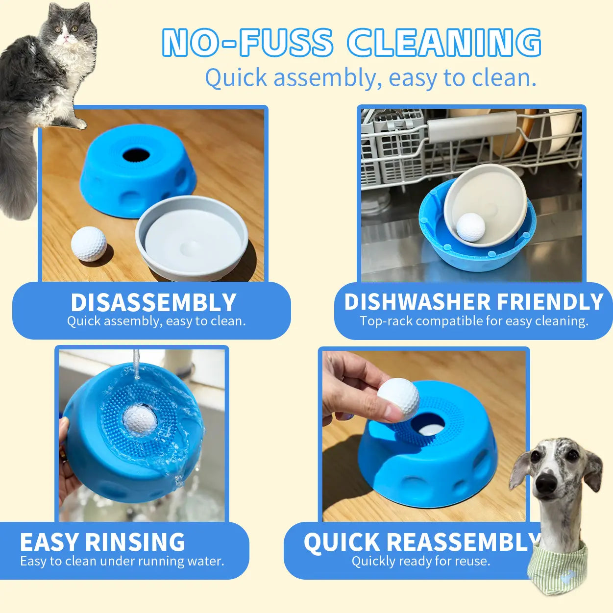 Dog Slow Feeder Bowl with Rolling Ball, No Mess Liquid Treat Lick Bowl, 2-In-1 Enrichment Feeder with Suction Cups